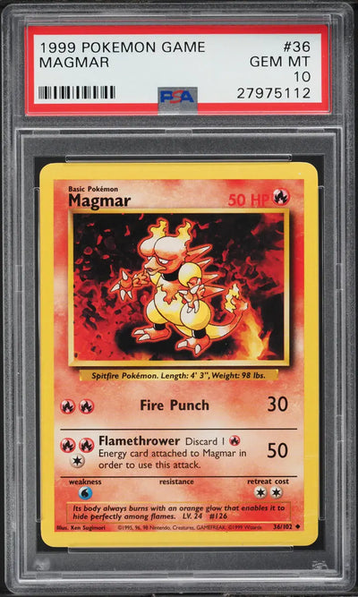 1999 POKEMON BASE SET MAGMAR #36 PSA 10 GEM MINT