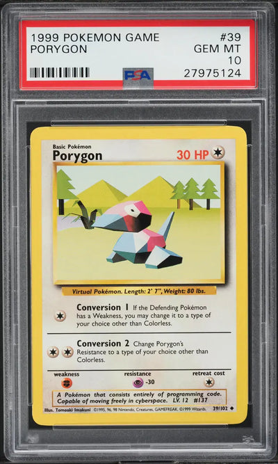 1999 POKEMON BASE SET PORYGON #39 PSA 10 GEM MINT