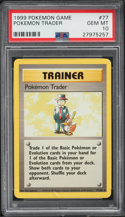 1999 POKEMON BASE SET POKEMON TRADER #77 PSA 10 GEM MINT