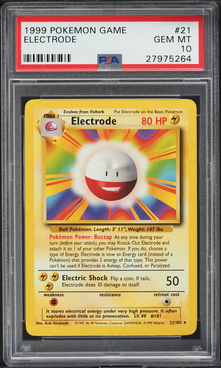 1999 POKEMON BASE SET ELECTRODE #21 PSA 10 GEM MINT