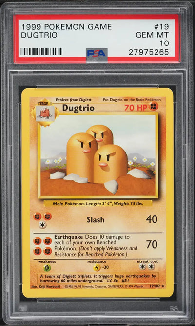 1999 POKEMON BASE SET DUGTRIO #19 PSA 10 GEM MINT