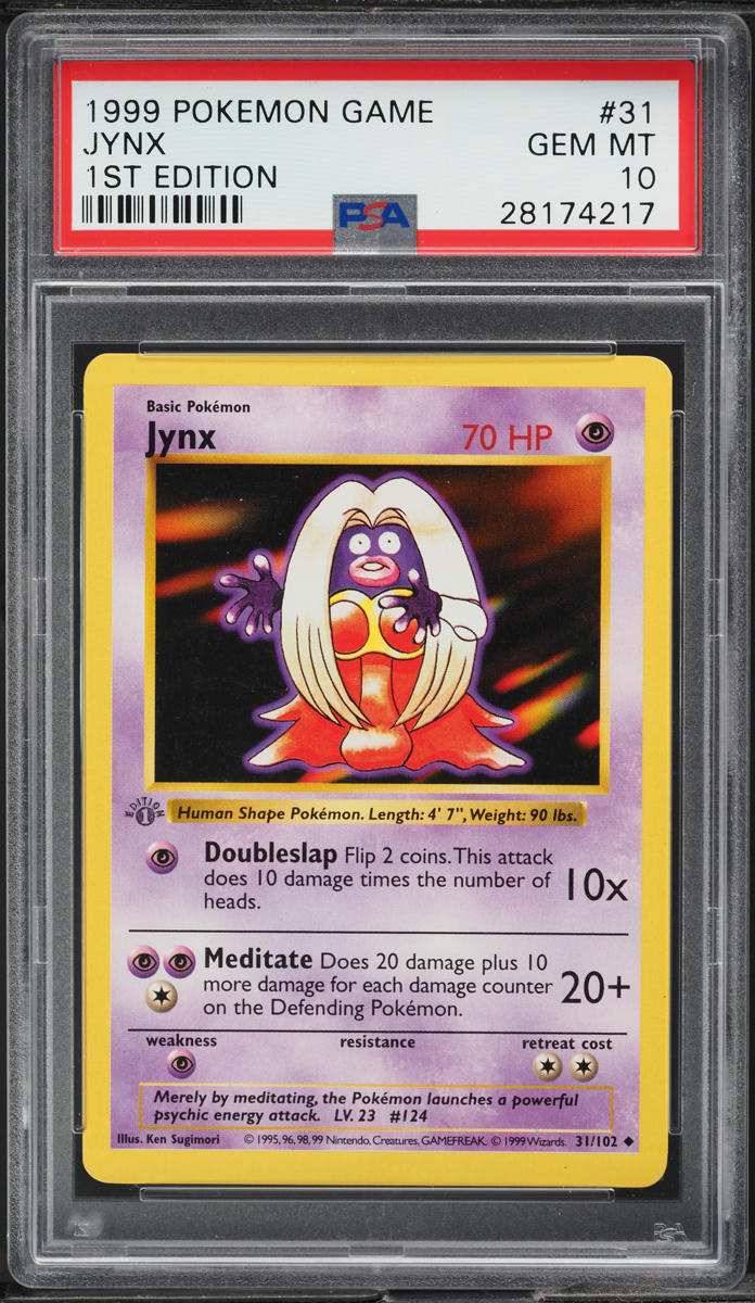 1999 POKEMON BASE SET SHADOWLESS 1ST EDITION JYNX #31 PSA 10 GEM MINT