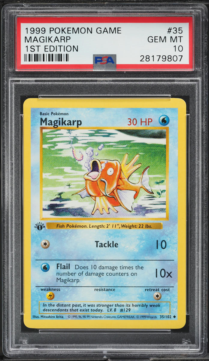 1999 POKEMON BASE SET SHADOWLESS 1ST EDITION MAGIKARP #35 PSA 10 GEM MINT