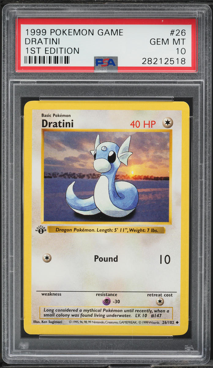 1999 POKEMON BASE SET SHADOWLESS 1ST EDITION DRATINI #26 PSA 10 GEM MINT