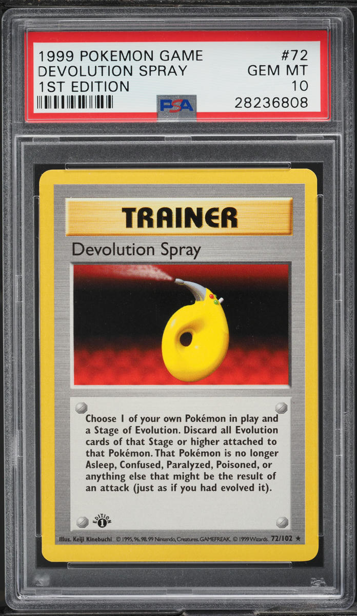 1999 POKEMON BASE SET SHADOWLESS 1ST EDITION DEVOLUTION SPRAY #72 PSA 10 GEM