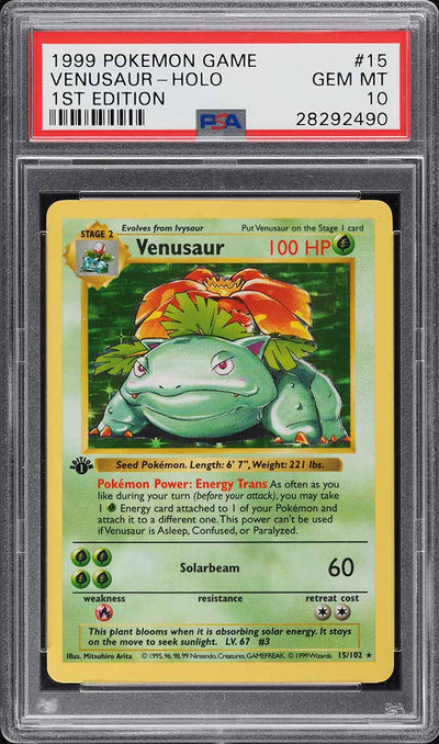 1999 POKEMON BASE SET SHADOWLESS 1ST EDITION HOLO VENUSAUR #15 PSA 10 GEM MINT