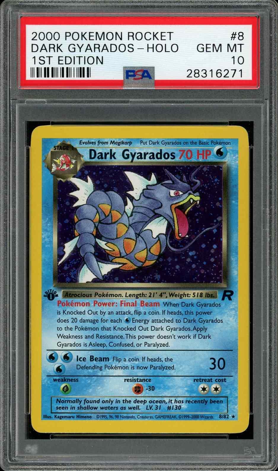 2000 POKEMON TEAM ROCKET 1ST EDITION HOLO DARK GYARADOS #8 PSA 10