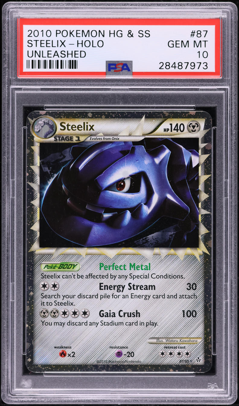2010 POKEMON HEARTGOLD & SOULSILVER UNLEASHED HOLO STEELIX #87 PSA 10 GEM MINT *POP 11*