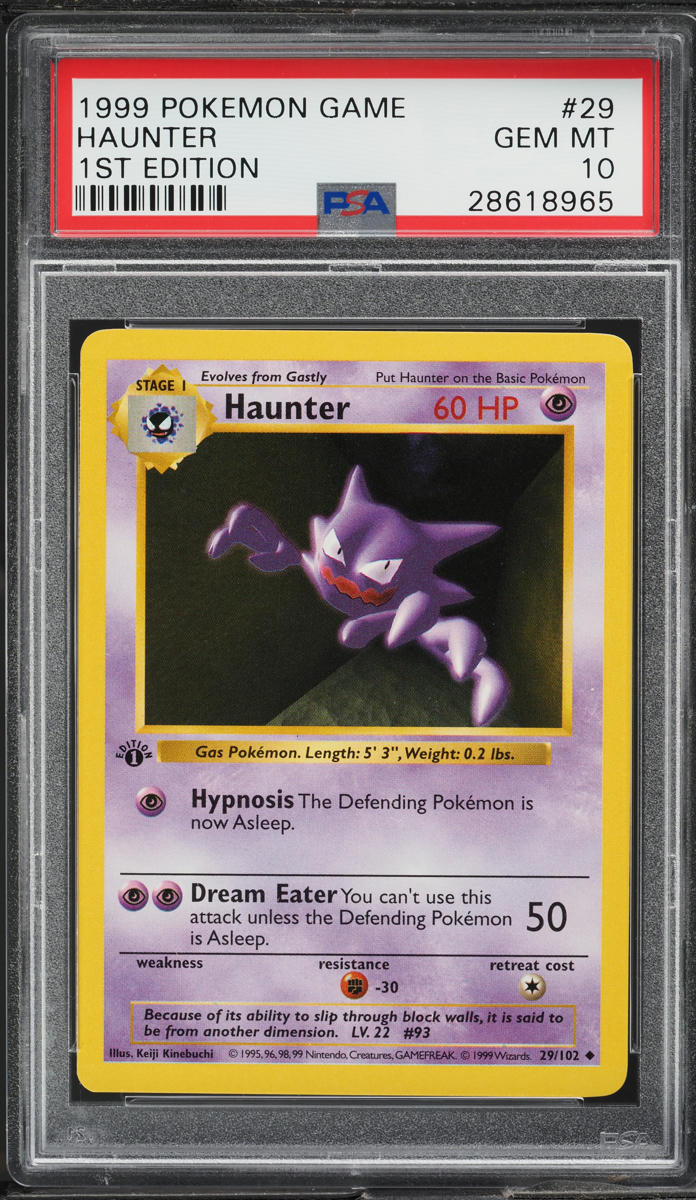 1999 POKEMON BASE SET SHADOWLESS 1ST EDITION HAUNTER #29 PSA 10 GEM MINT