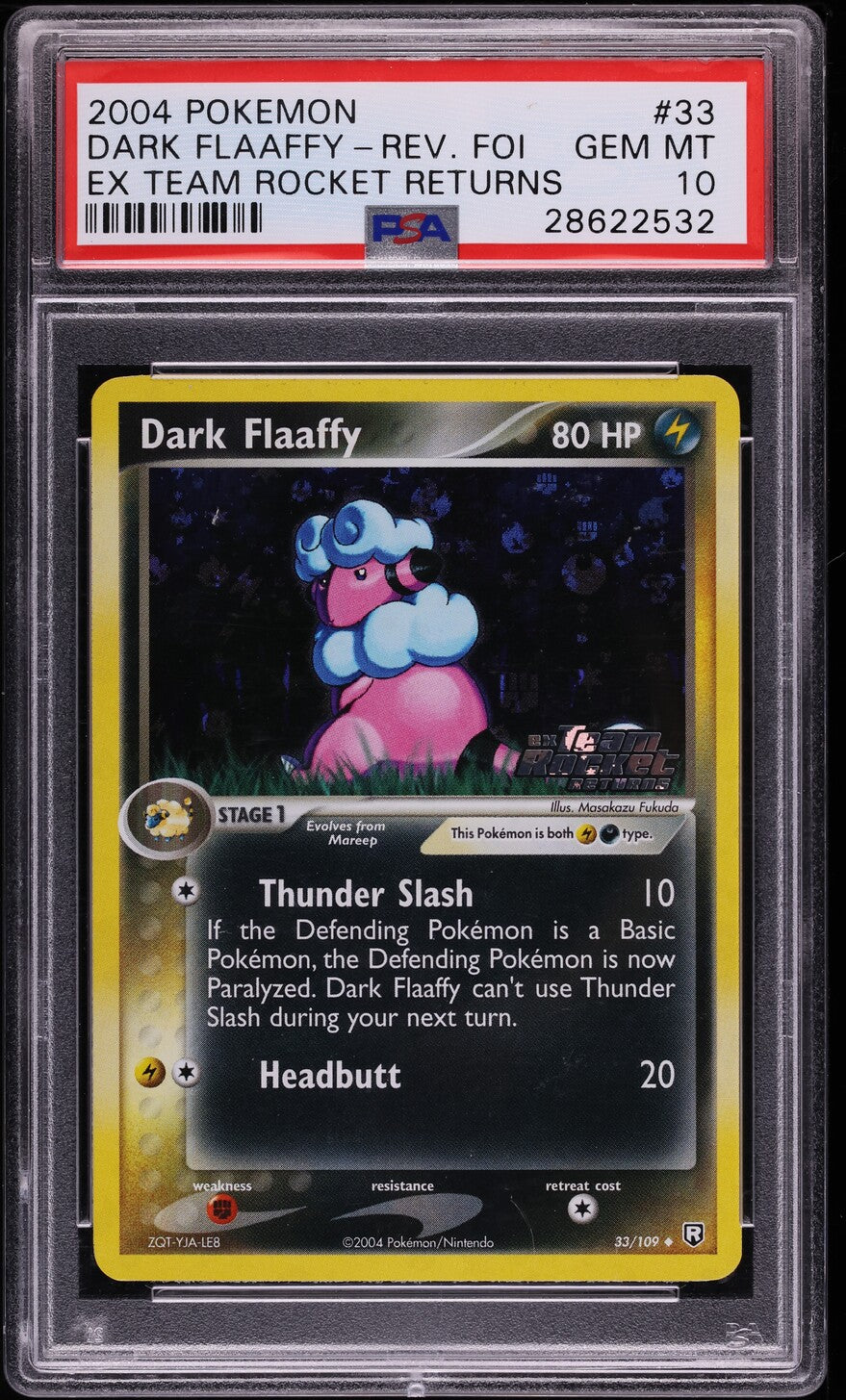2004 POKEMON EX TEAM ROCKET RETURNS REVERSE HOLO DARK FLAAFFY PSA 10 GEM MINT