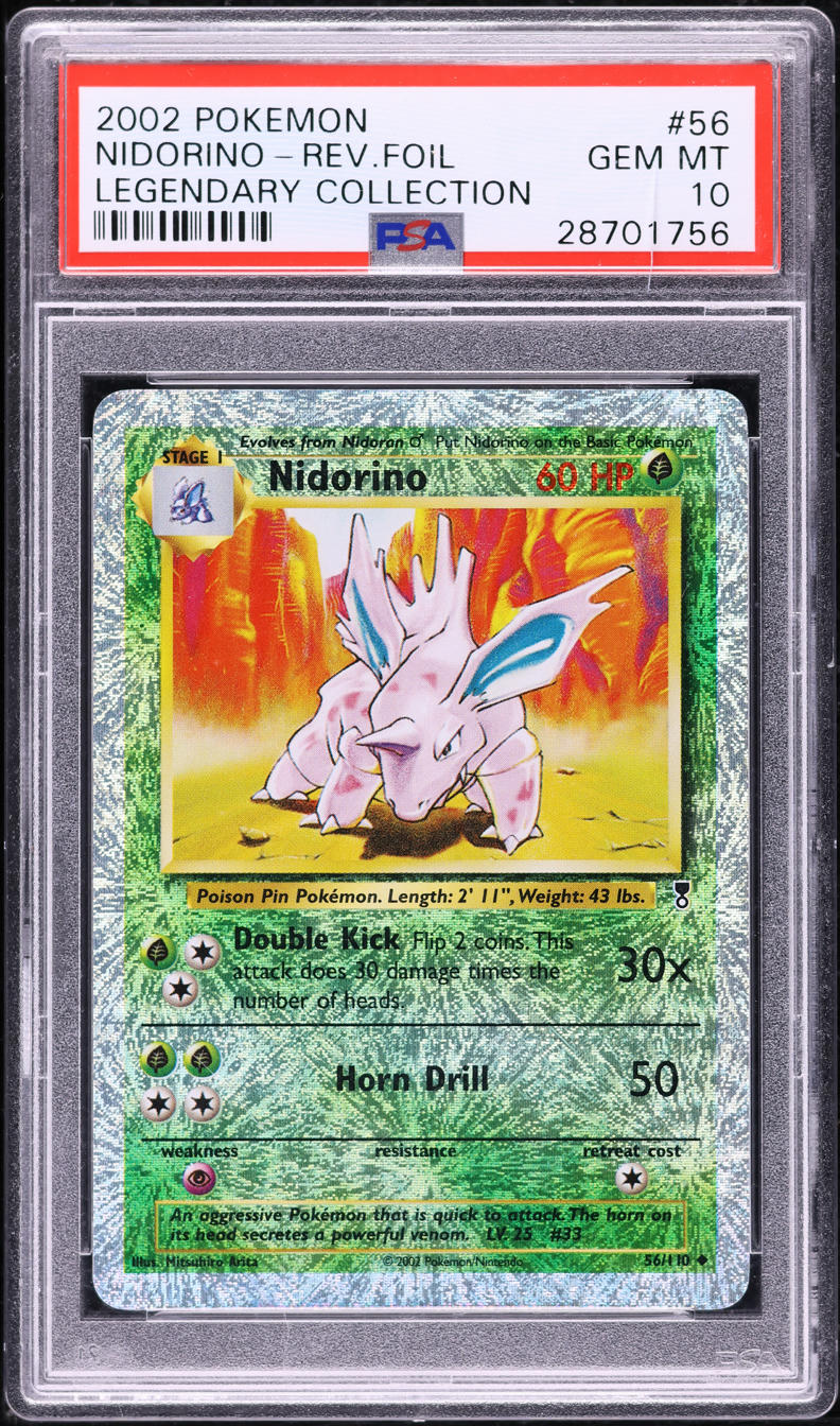 2002 POKEMON LEGENDARY COLLECTION REVERSE HOLO NIDORINO #56 PSA 10 GEM MINT
