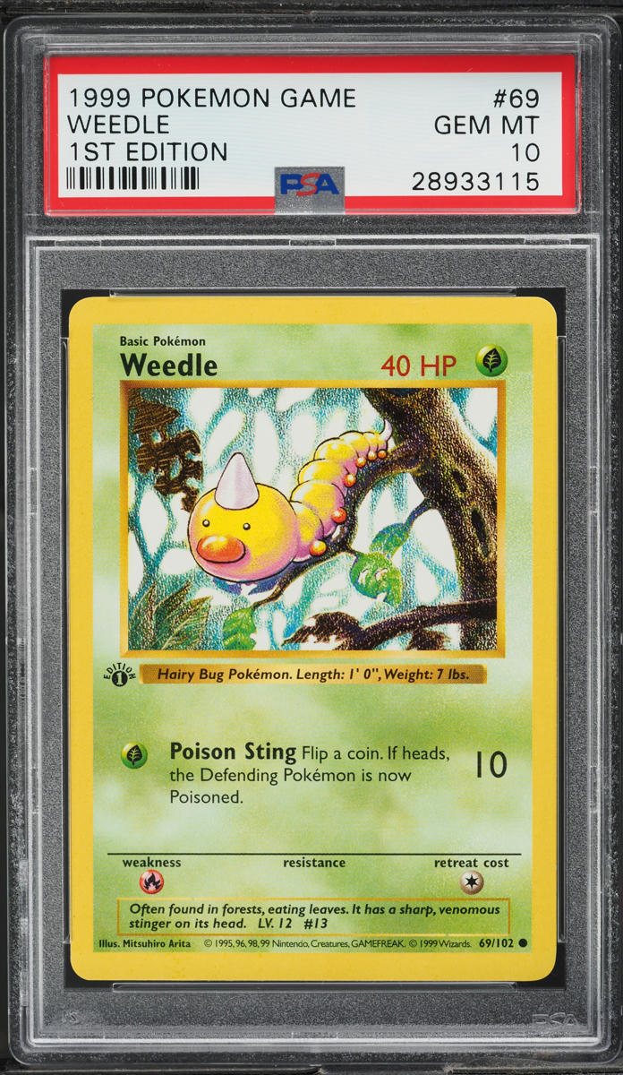 1999 POKEMON BASE SET SHADOWLESS 1ST EDITION WEEDLE #69 PSA 10 GEM MINT