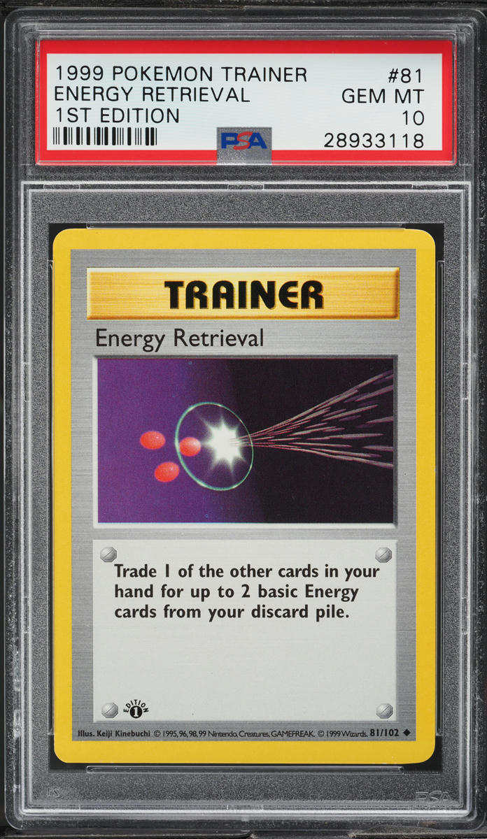 1999 POKEMON BASE SET SHADOWLESS 1ST EDITION ENERGY RETRIEVAL #81 PSA 10 GEM