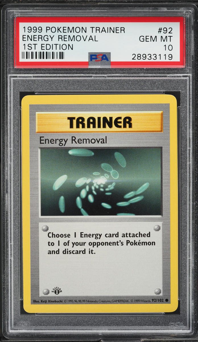 1999 POKEMON BASE SET SHADOWLESS 1ST EDITION ENERGY REMOVAL #92 PSA 10 GEM MINT