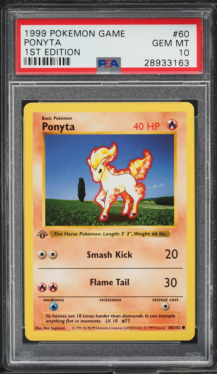 1999 POKEMON BASE SET SHADOWLESS 1ST EDITION PONYTA #60 PSA 10 GEM MINT