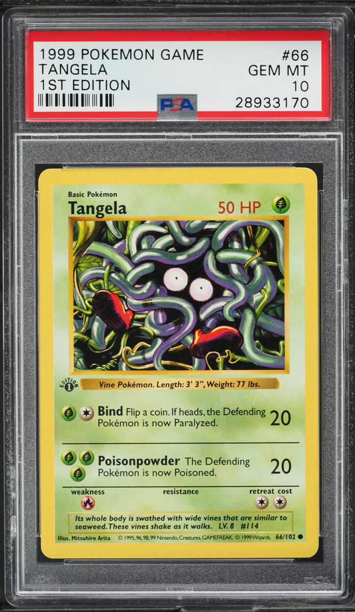1999 POKEMON BASE SET SHADOWLESS 1ST EDITION TANGELA #66 PSA 10 GEM MINT