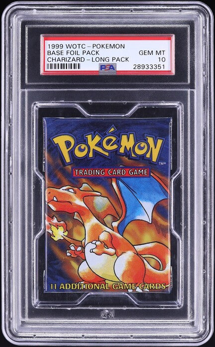 1999 POKEMON BASE SET CHARIZARD LONG BOOSTER PACK PSA 10