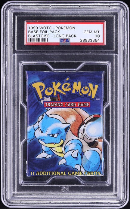1999 POKEMON BASE SET BLASTOISE LONG BOOSTER PACK PSA 10