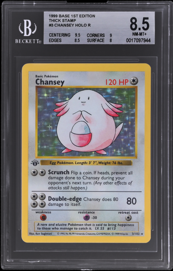 1999 POKEMON BASE SET 1ST EDITION HOLO CHANSEY #3 BGS 8.5