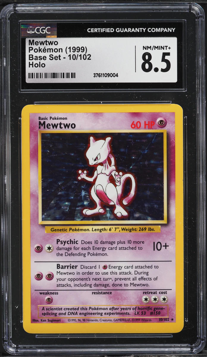 1999 POKEMON BASE SET HOLO MEWTWO #10 CGC 8.5 NM-MT+