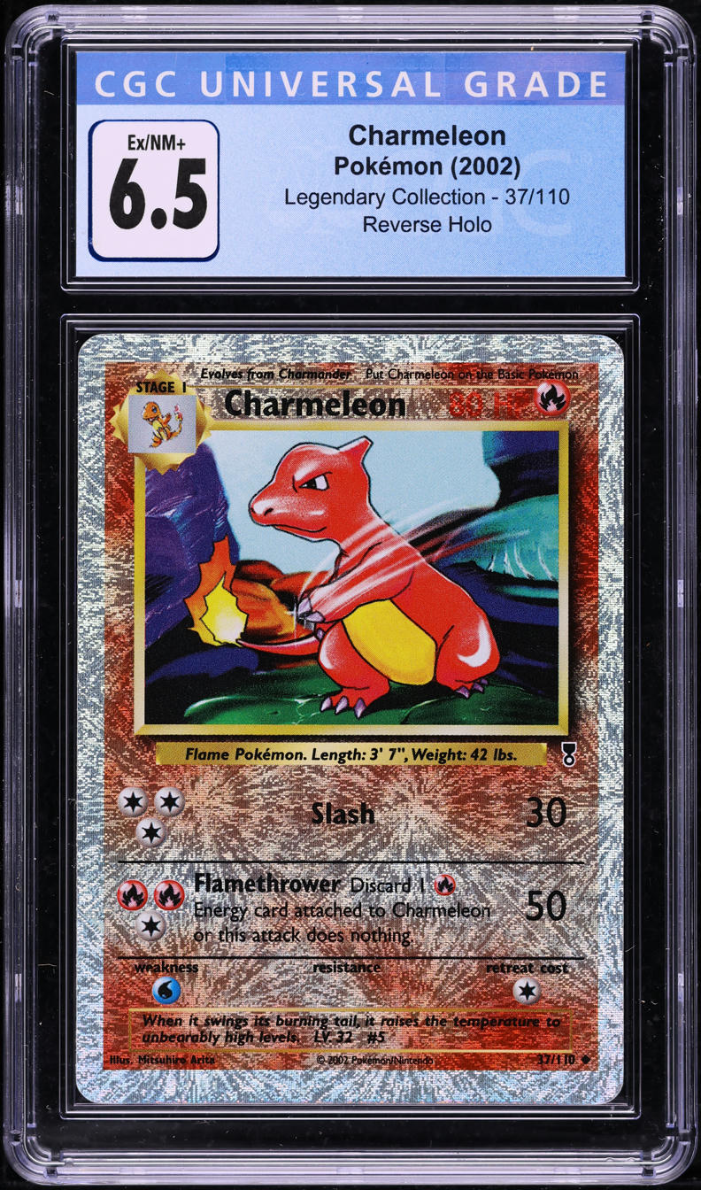 2002 POKEMON LEGENDARY COLLECTION REVERSE HOLO CHARMELEON #37 CGC 6.5 EXMT+