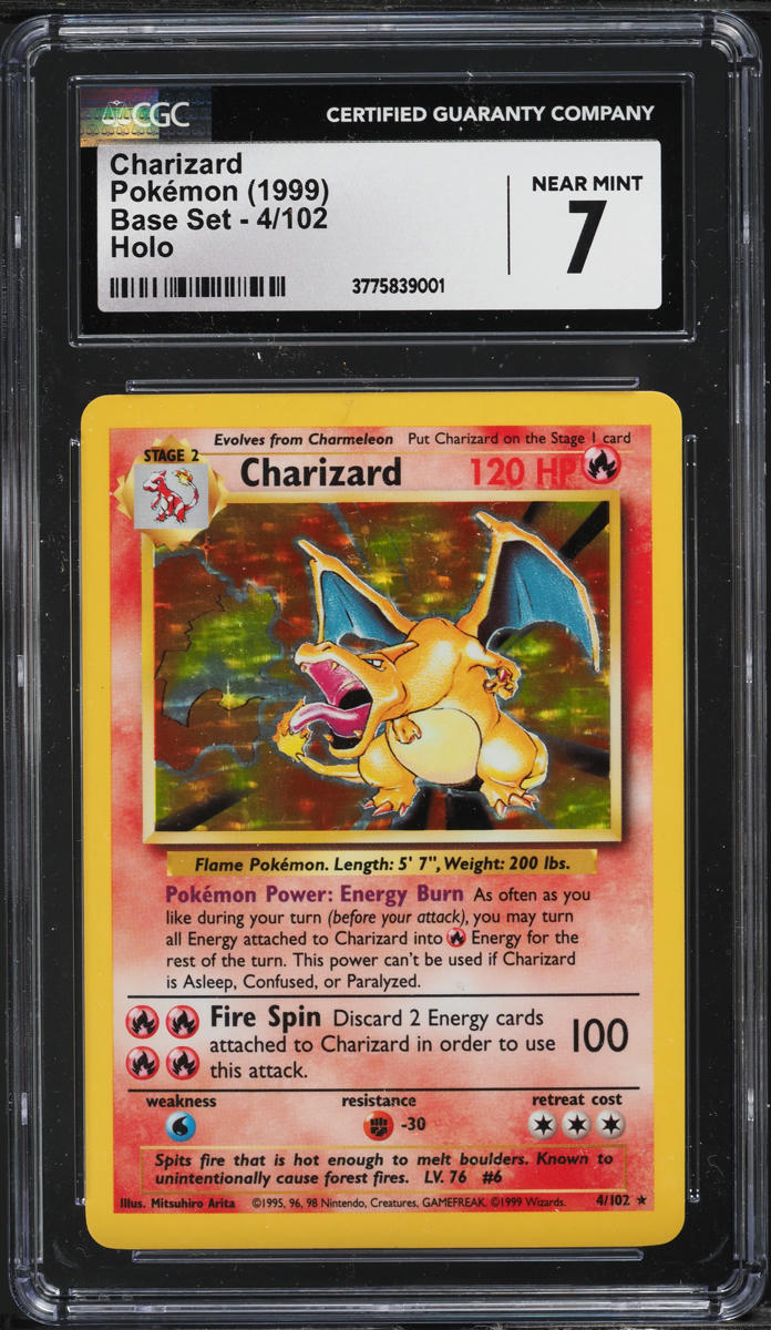 1999 POKEMON BASE SET HOLO CHARIZARD #4 CGC 7 NRMT