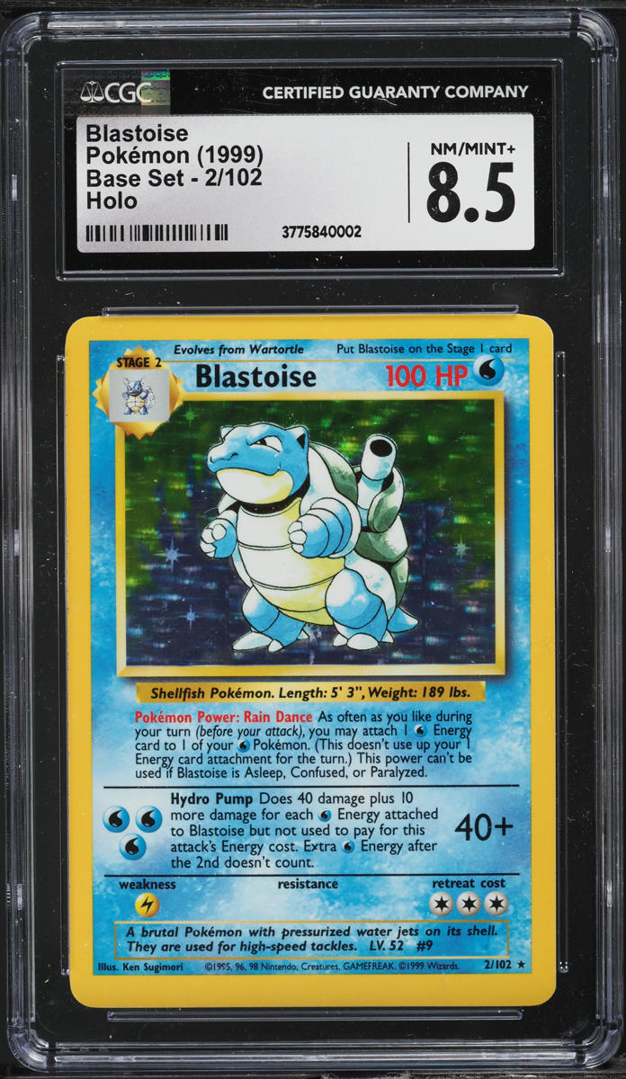 1999 POKEMON BASE SET HOLO BLASTOISE #2 CGC 8.5 NM-MT+