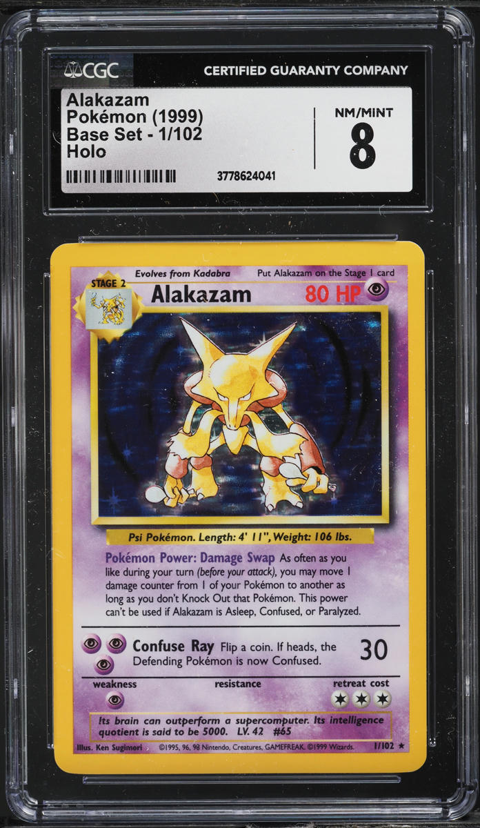 1999 POKEMON BASE SET HOLO ALAKAZAM #1 CGC 8 NM-MT