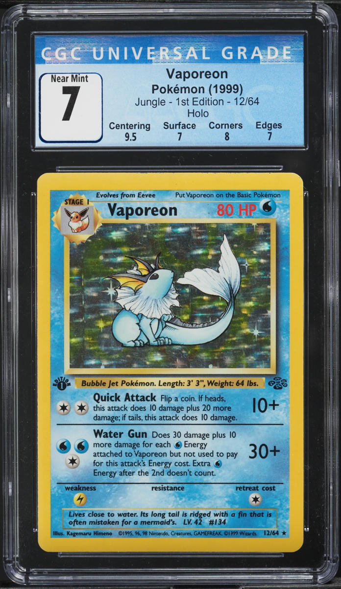 1999 POKEMON JUNGLE 1ST EDITION HOLO VAPOREON #12 CGC 7 NRMT