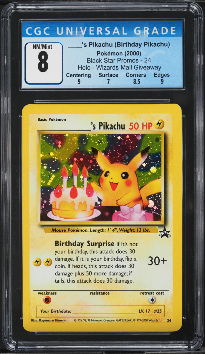 2000 POKEMON BLACK STAR PROMO HOLO BIRTHDAY PIKACHU #24 CGC 8