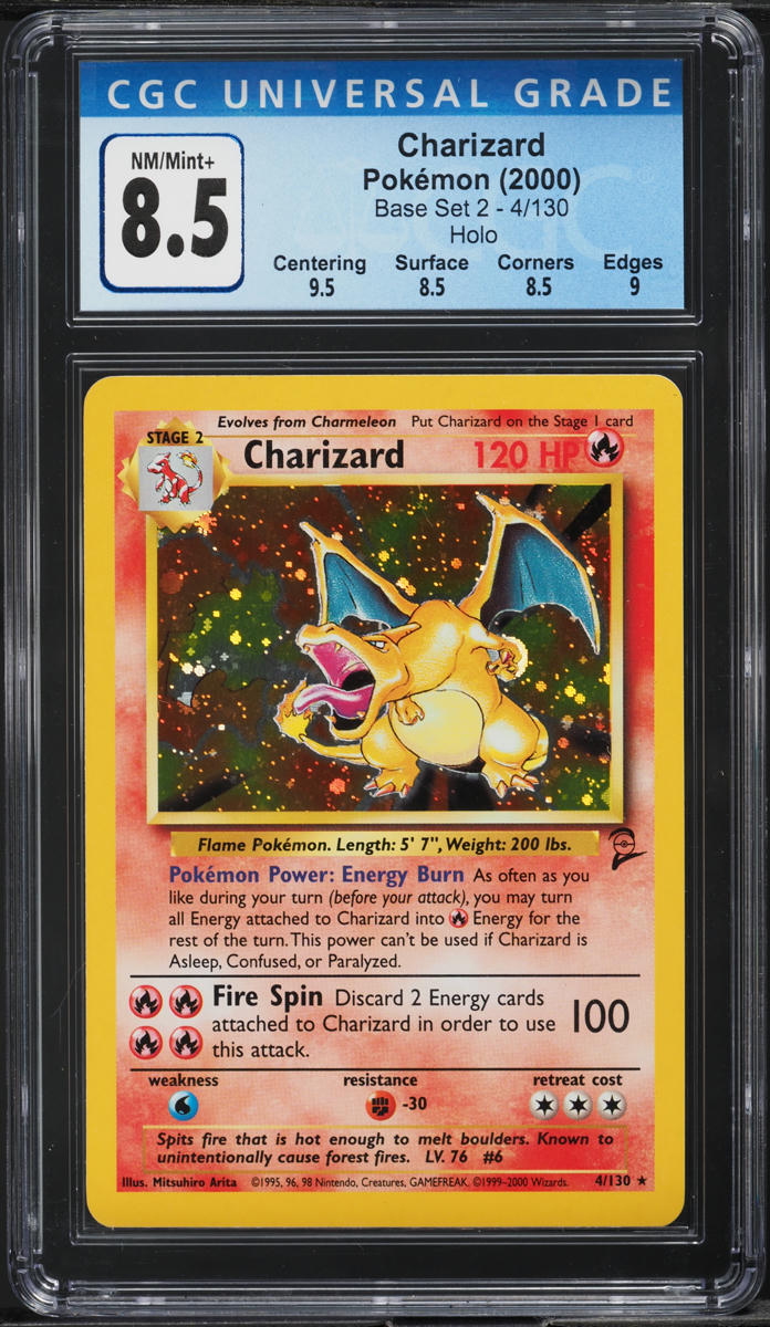 2000 POKEMON BASE SET 2 HOLO CHARIZARD #4 CGC 8.5 NM-MT+