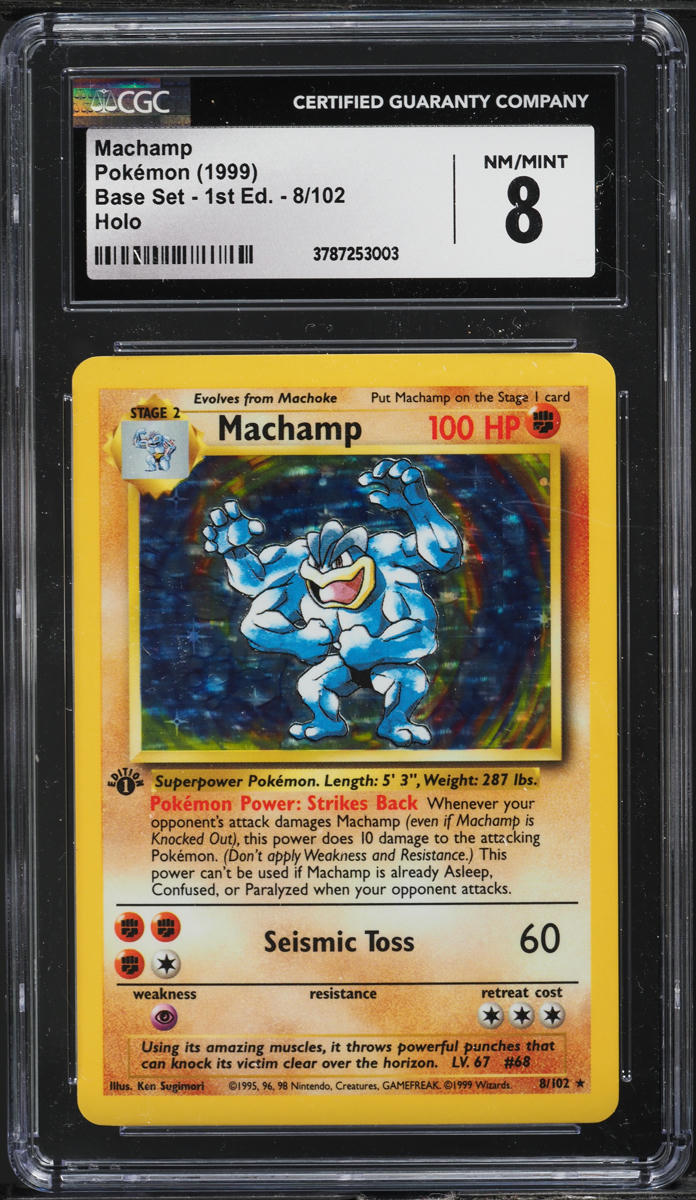1999 POKEMON BASE SET 1ST EDITION HOLO MACHAMP #8 CGC 8 NM-MT