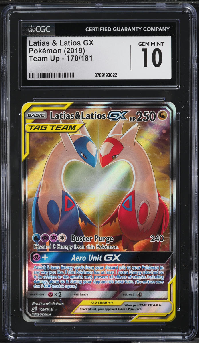 2019 POKEMON SUN & MOON TEAM UP ALT ART LATIAS & LATIOS GX #170 CGC 10 GEM MINT