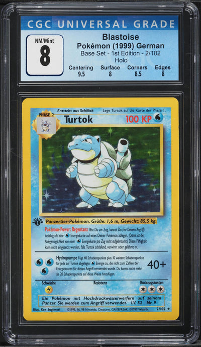 1999 POKEMON GERMAN BASE SET 1ST EDITION HOLO BLASTOISE TURTOK #2 CGC 8 NM-MT