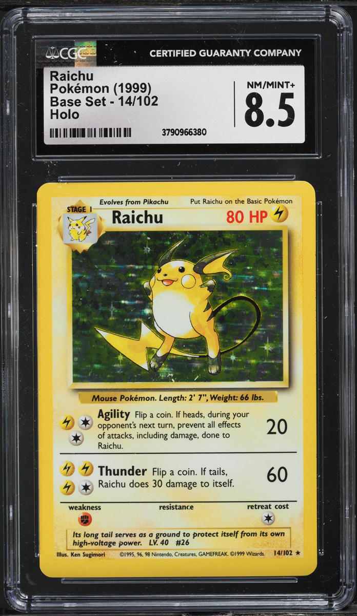 1999 POKEMON BASE SET HOLO RAICHU #14 CGC 8.5 NM-MT+