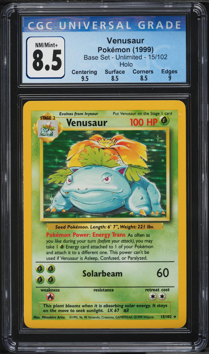 1999 POKEMON BASE SET HOLO VENUSAUR #15 CGC 8.5 NM-MT+