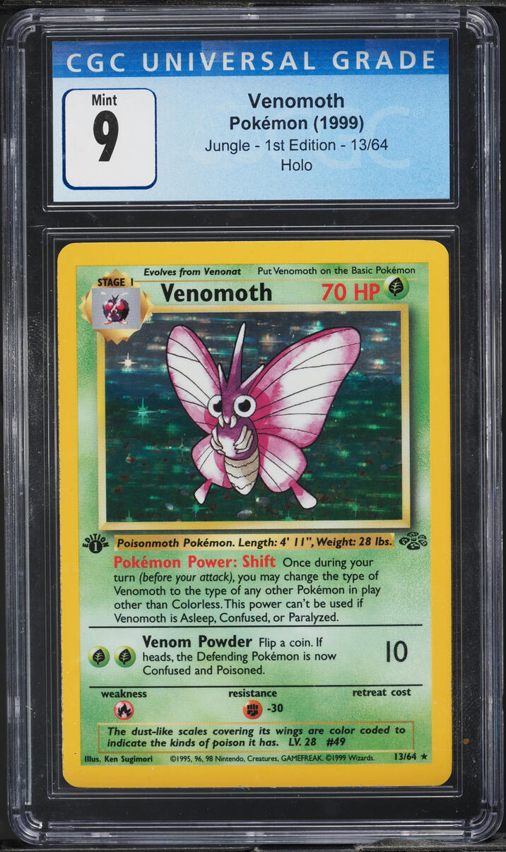 1999 POKEMON JUNGLE 1ST EDITION HOLO VENOMOTH #13 CGC 9 MINT