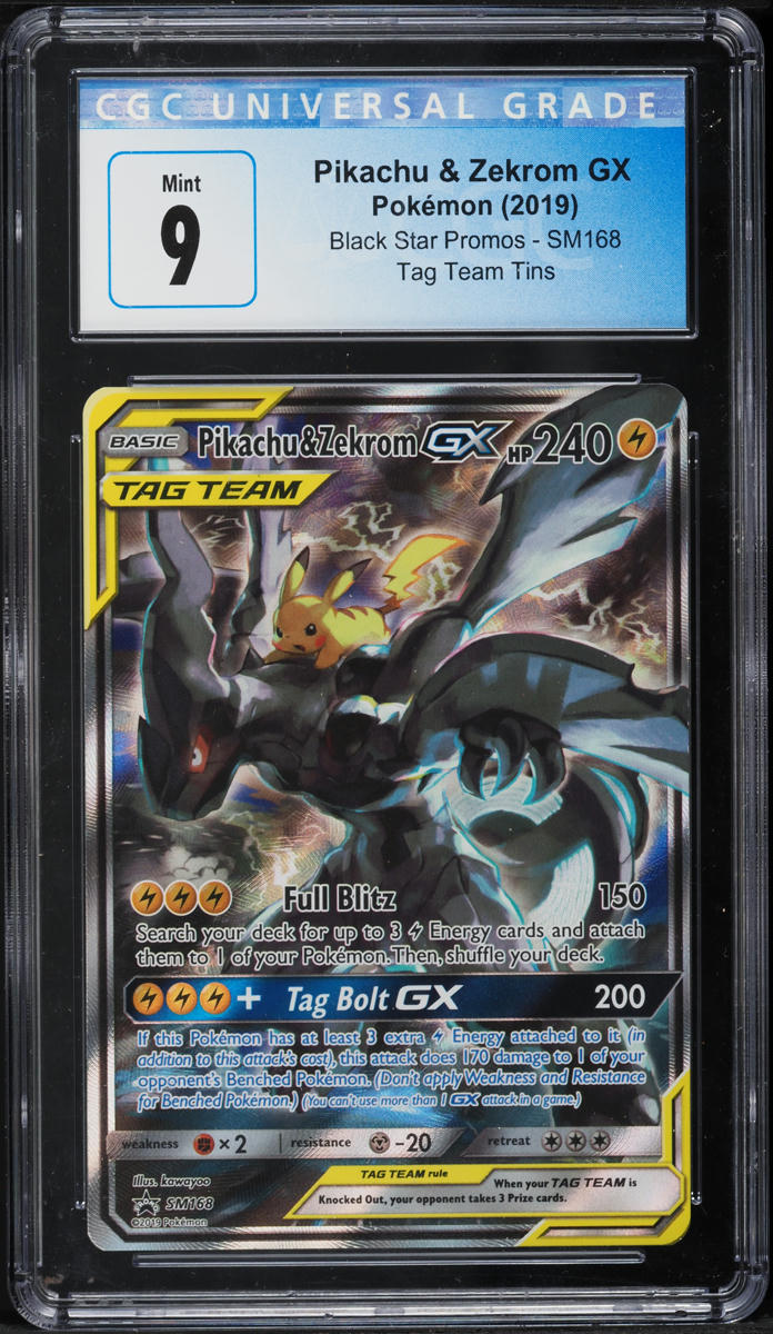 2019 POKEMON SM BLACK STAR PROMO TAG TEAM TINS PIKACHU & ZEKROM GX #168 CGC 9