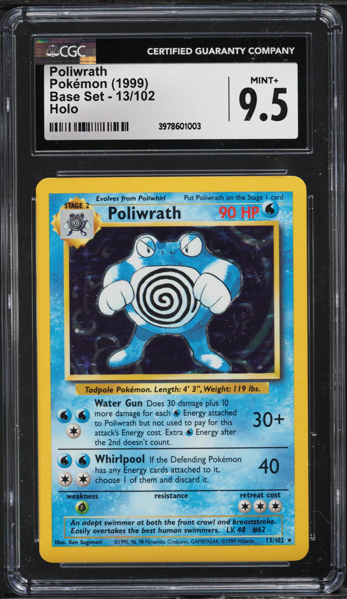 1999 POKEMON BASE SET HOLO POLIWRATH #13 CGC 9.5 MINT+