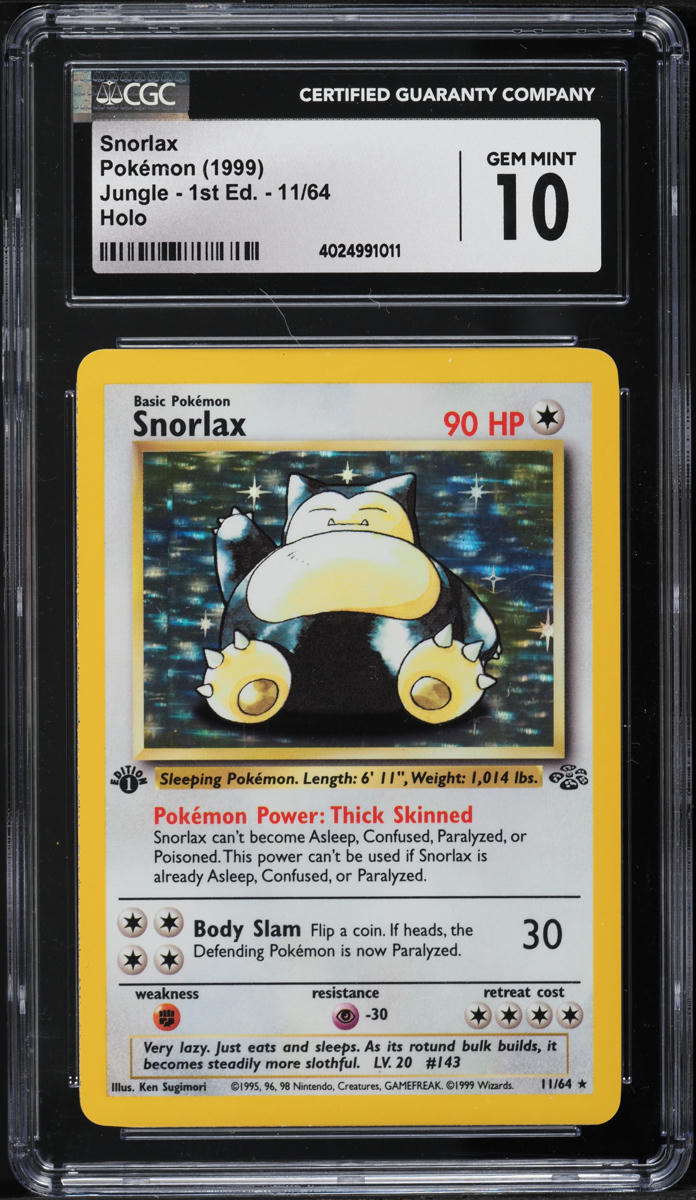 1999 POKEMON JUNGLE 1ST EDITION HOLO SNORLAX #11 CGC 10