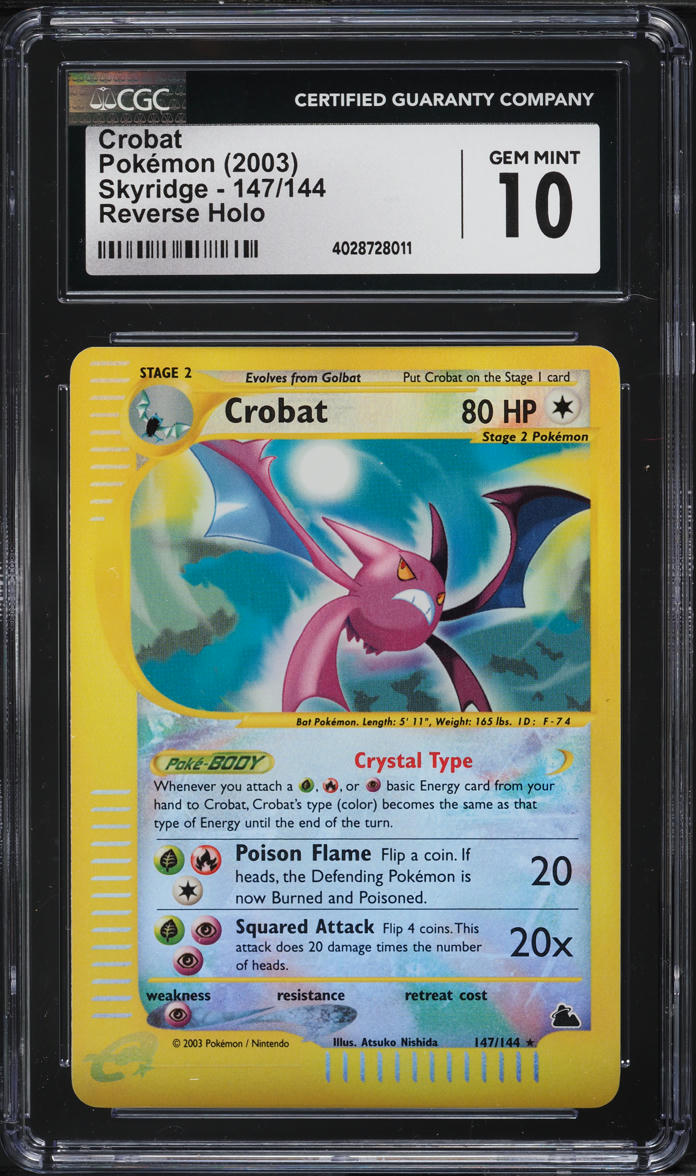 2003 POKEMON SKYRIDGE REVERSE HOLO CRYSTAL CROBAT #147 CGC 10 GEM MINT