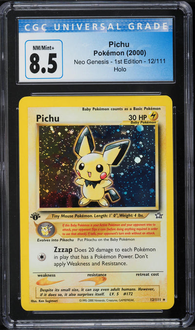 2000 POKEMON NEO GENESIS 1ST EDITION HOLO PICHU #12 CGC 8.5 NM MINT+