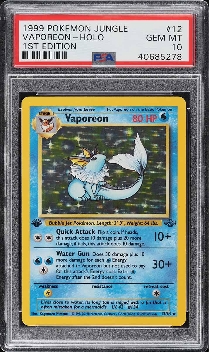 1999 POKEMON JUNGLE 1ST EDITION HOLO VAPOREON #12 PSA 10 GEM MINT