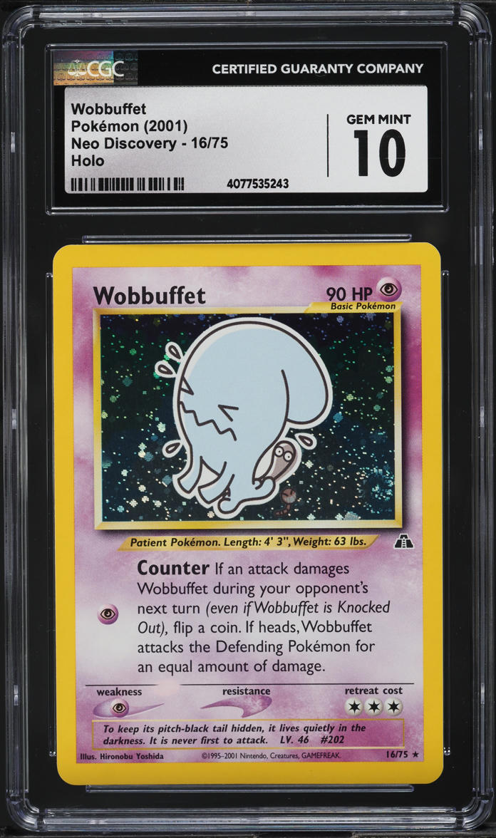 2001 POKEMON NEO DISCOVERY HOLO WOBBUFFET #16 CGC 10 GEM MINT