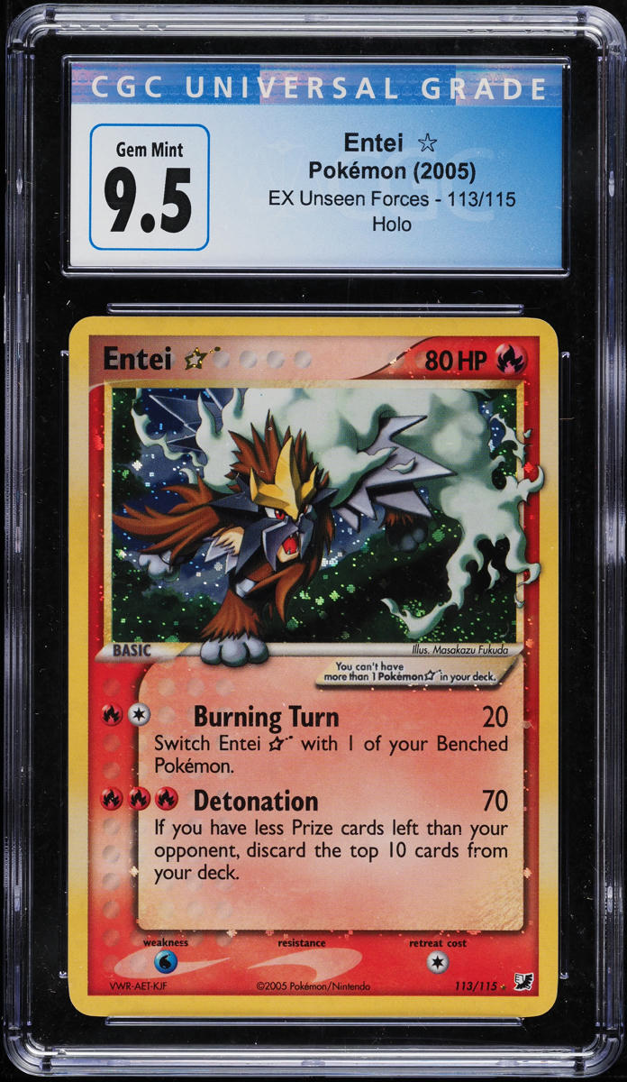 2005 POKEMON EX UNSEEN FORCES HOLO ENTEI GOLD STAR #113 CGC 10 GEM MINT