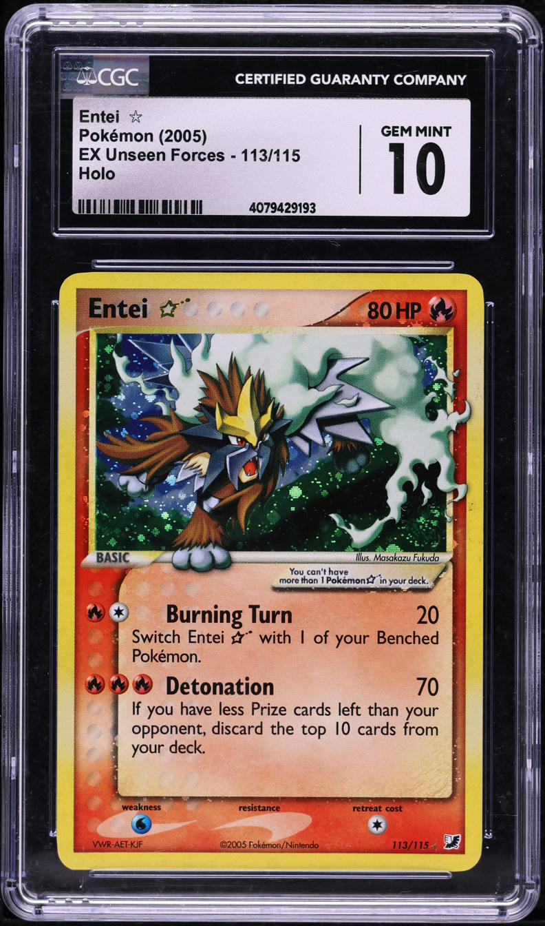2005 POKEMON EX UNSEEN FORCES HOLO ENTEI GOLD STAR #113 CGC 10