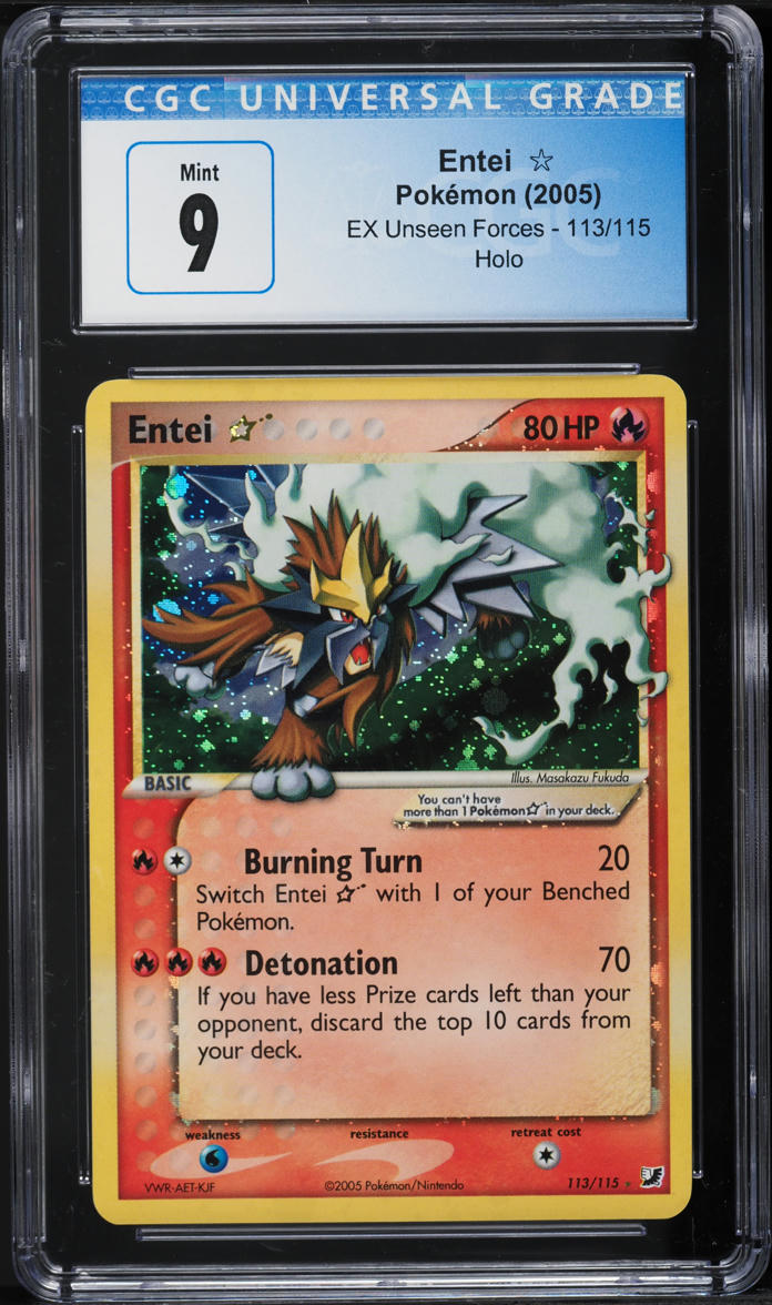 2005 POKEMON EX UNSEEN FORCES HOLO ENTEI GOLD STAR #113 CGC 9 MINT