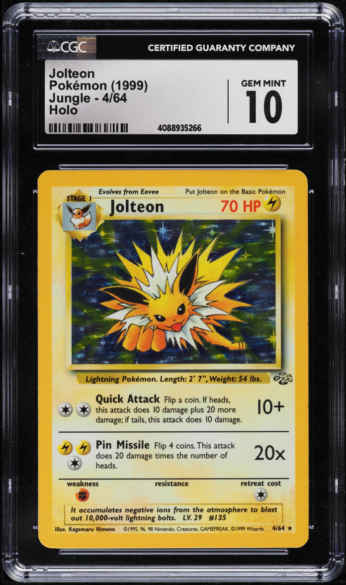 1999 POKEMON JUNGLE HOLO JOLTEON #4 CGC 10 GEM MINT