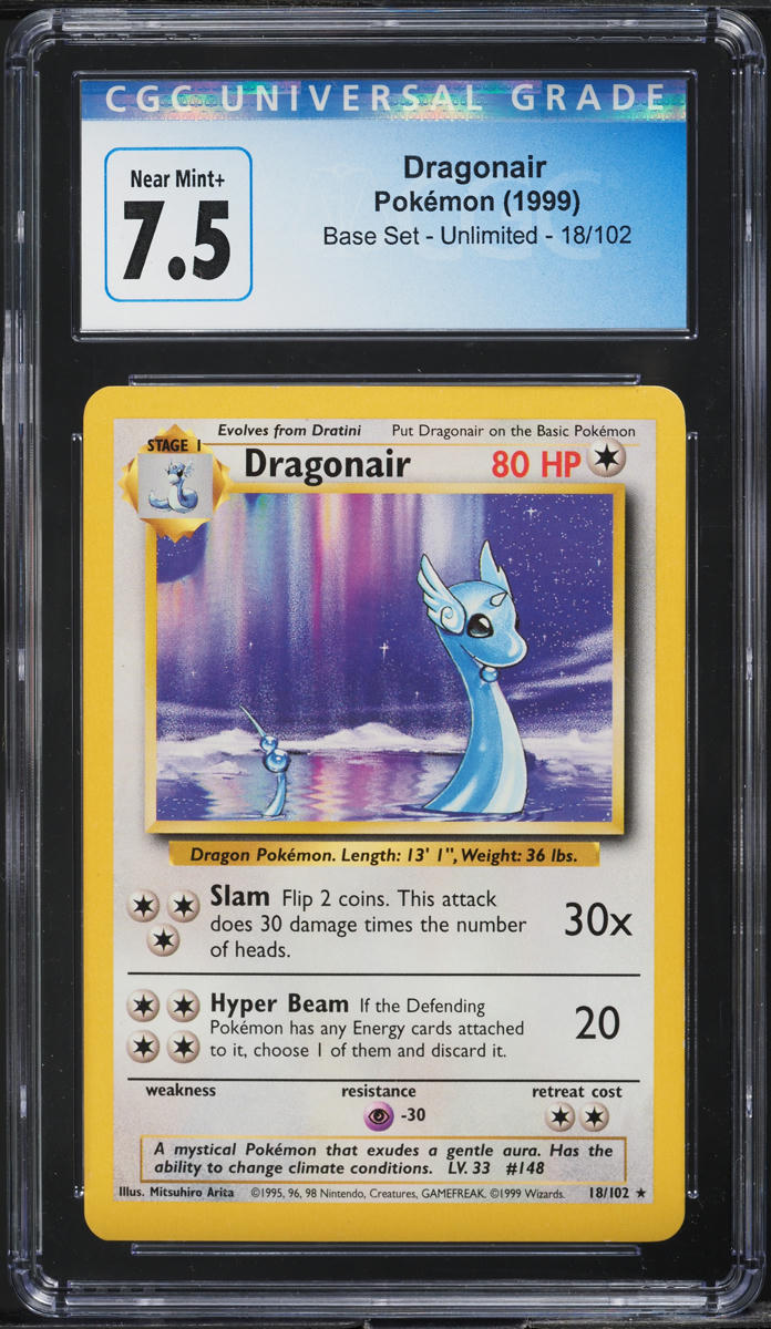 1999 POKEMON BASE SET DRAGONAIR #18 CGC 7.5 NRMT+