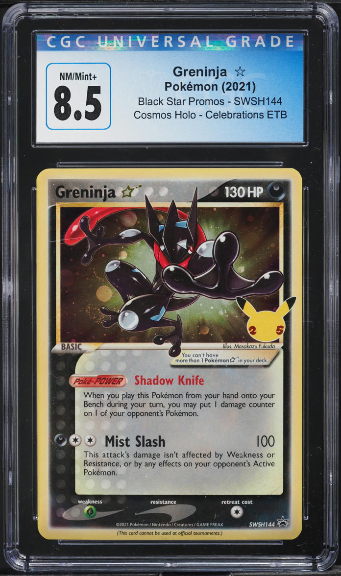 2021 POKEMON SWSH BLACK STAR PROMO CELEBRATIONS GRENINJA GOLD STAR #144 CGC 8.5 NM-MT+